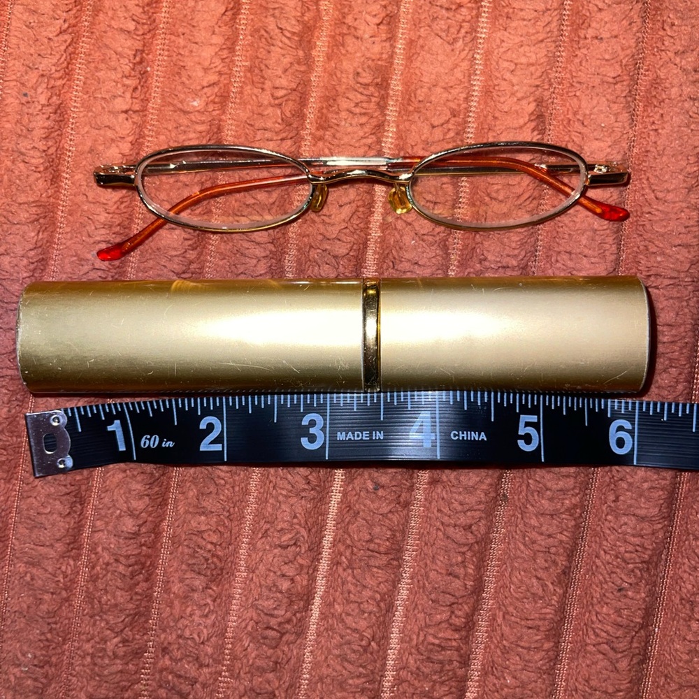 3/$10 Vintage Narrow Gold Reading Eyeglasses with Case